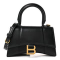 Shiny Box Calfskin Hourglass Top Handle Bag XS Black