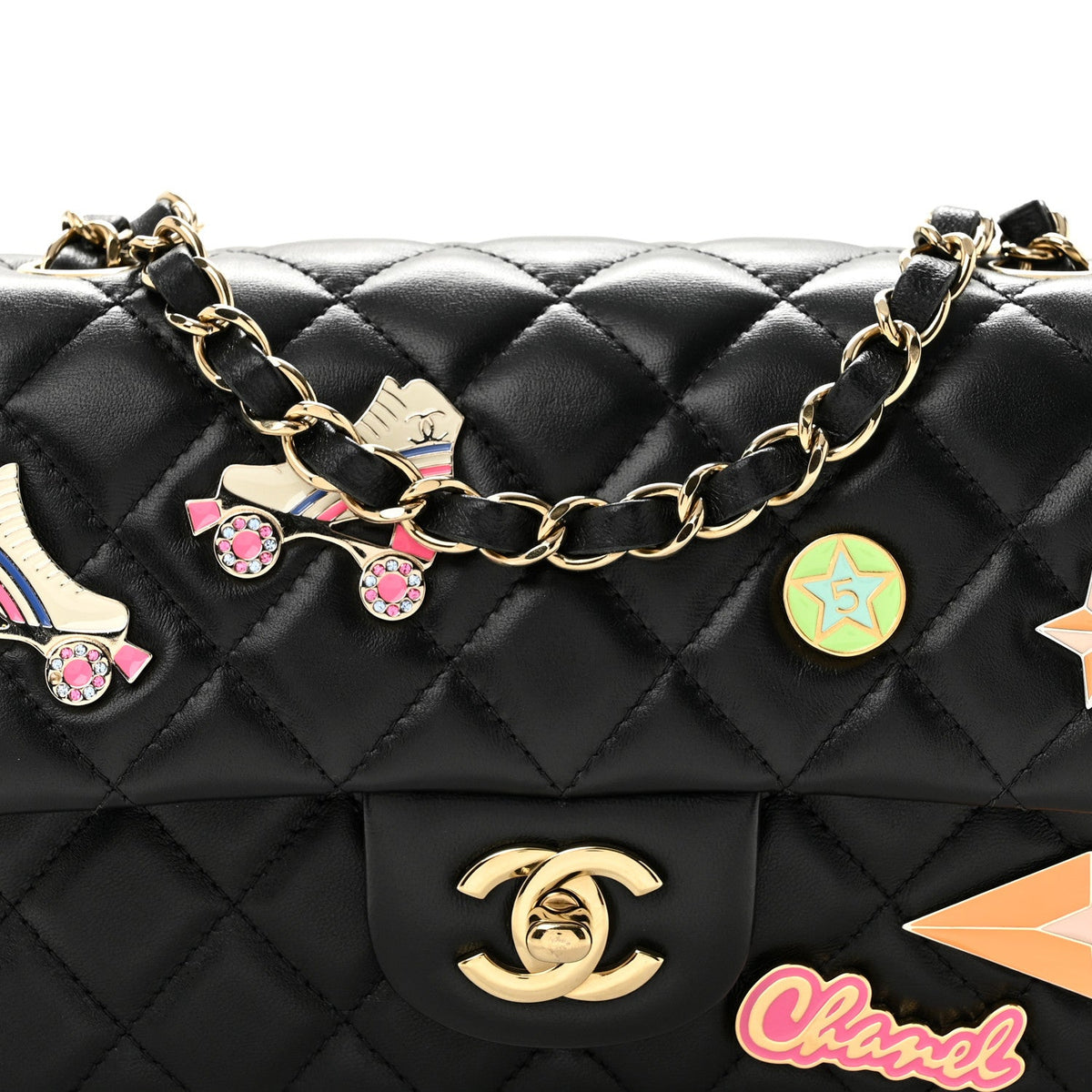 Lambskin Quilted Hollywood Charms Mini Rectangular Flap Black