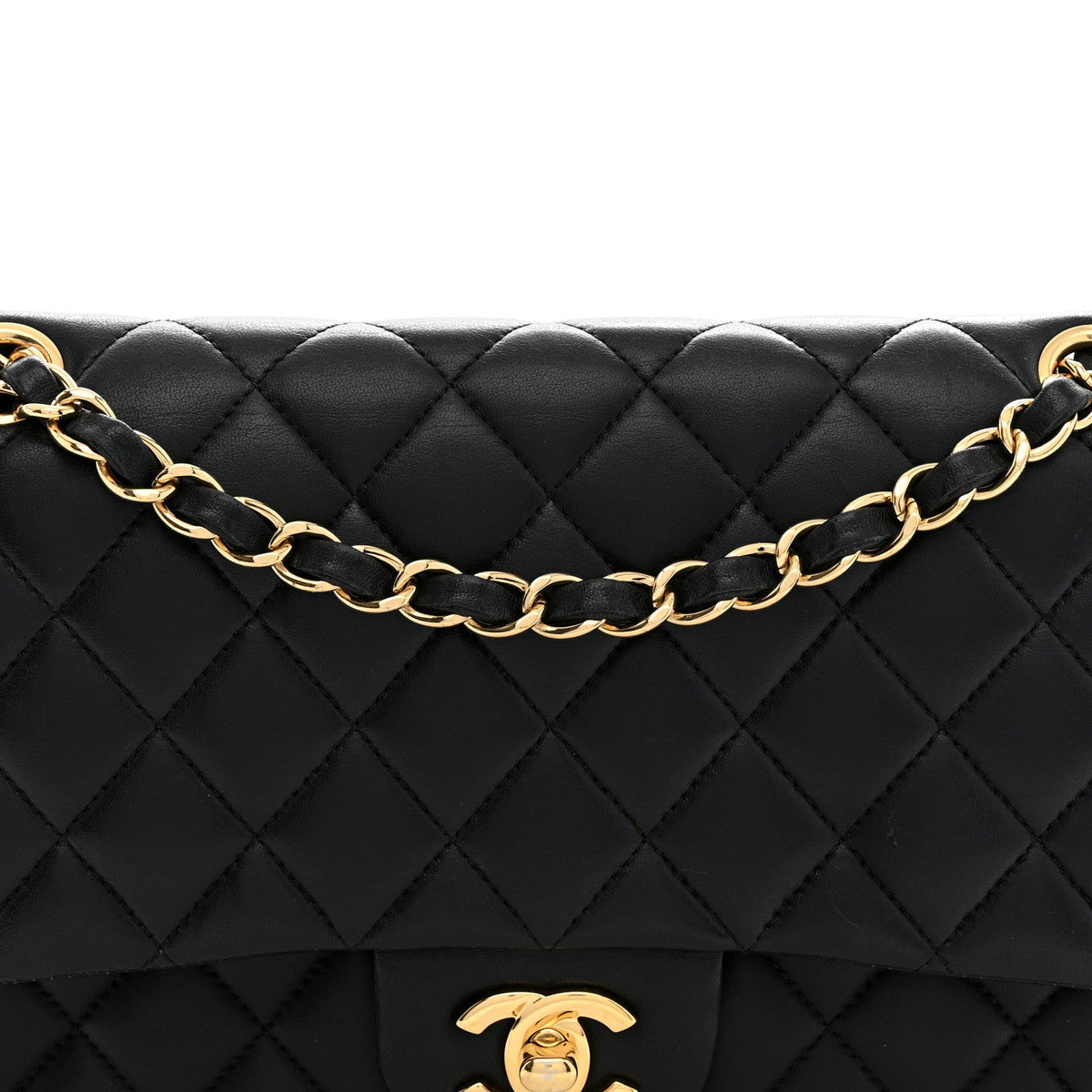 Lambskin Quilted Medium Double Flap Black