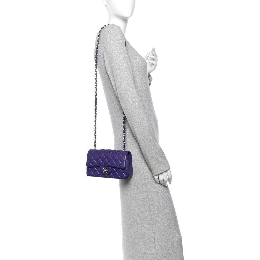 Lambskin Quilted Mini Rectangular Flap Purple