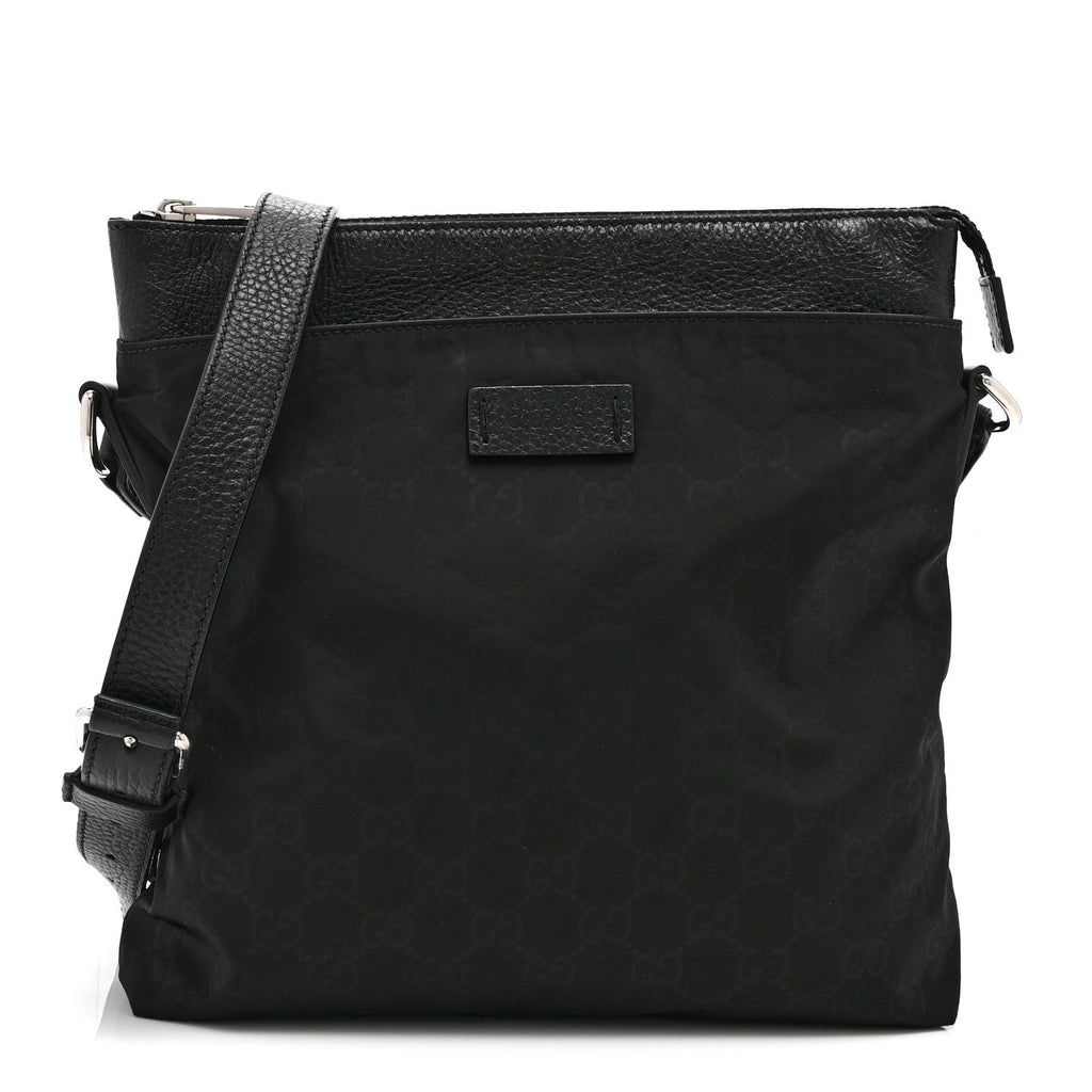 Nylon Monogram Dollar Calfskin Flat Messenger Bag Black
