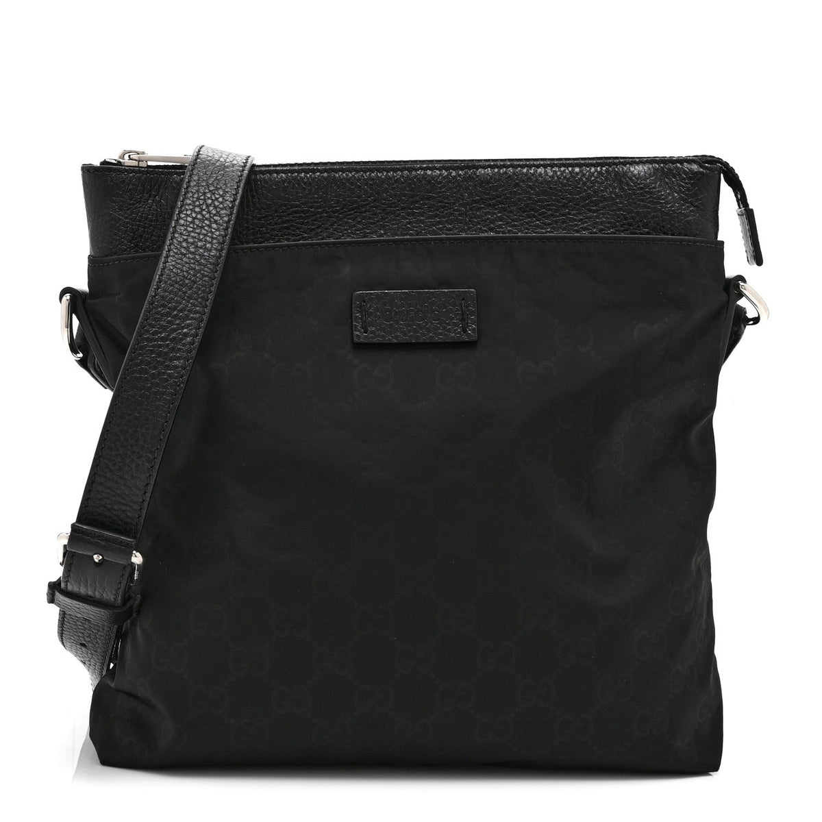 Nylon Monogram Dollar Calfskin Flat Messenger Bag Black