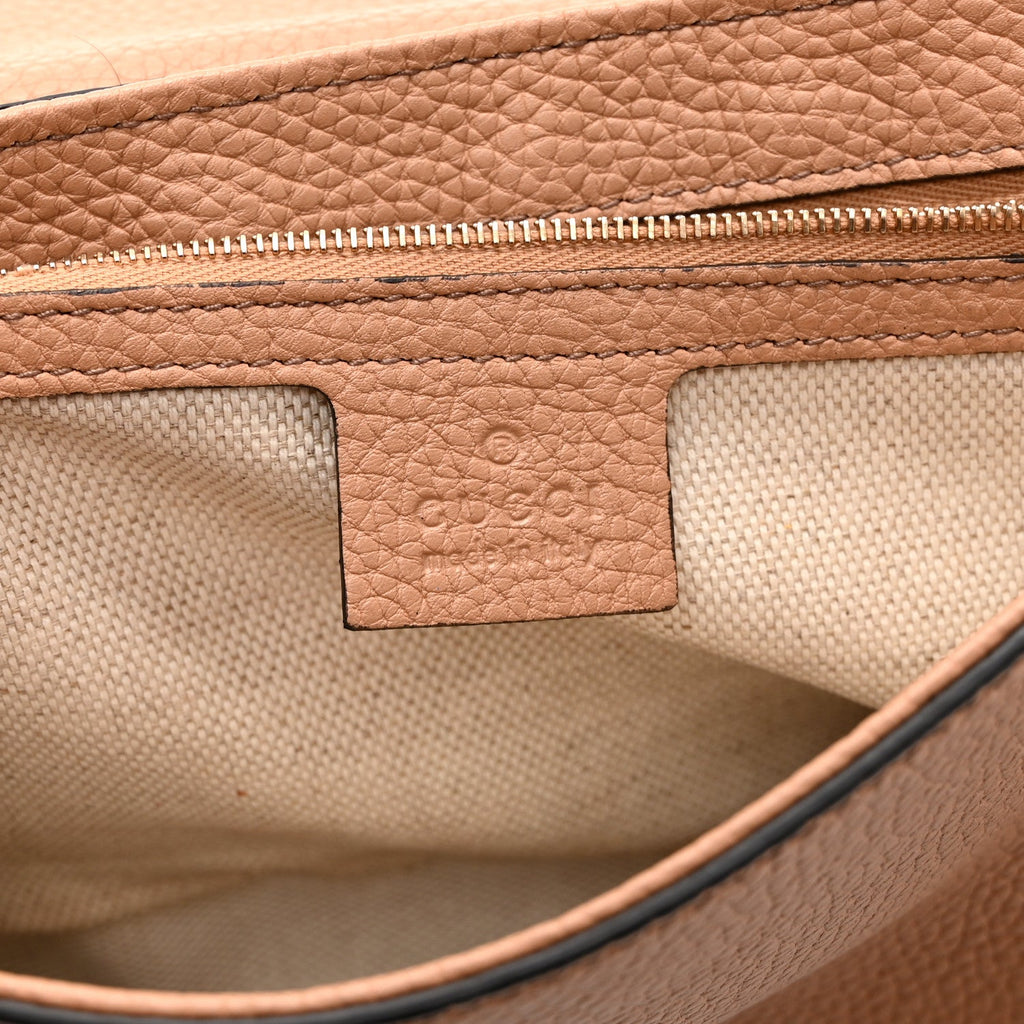 Pebbled Calfskin Medium Soho Flap Crossbody Camelia