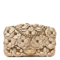 Metallic Lambskin Quilted Mini Camellia Flap Gold