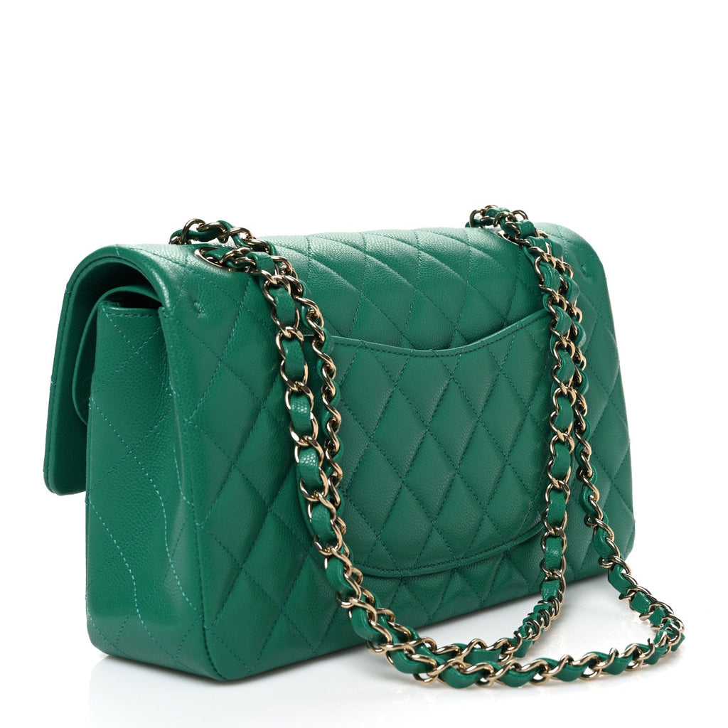 Caviar Quilted Medium Double Flap Green