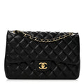 Lambskin Quilted Jumbo Double Flap Black