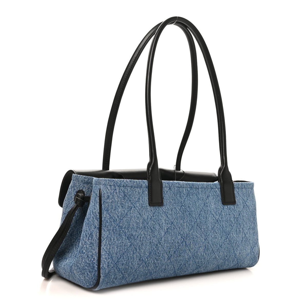 Calfskin Denim Stitched Urban Essentials Small Shopping Bag Blue Black