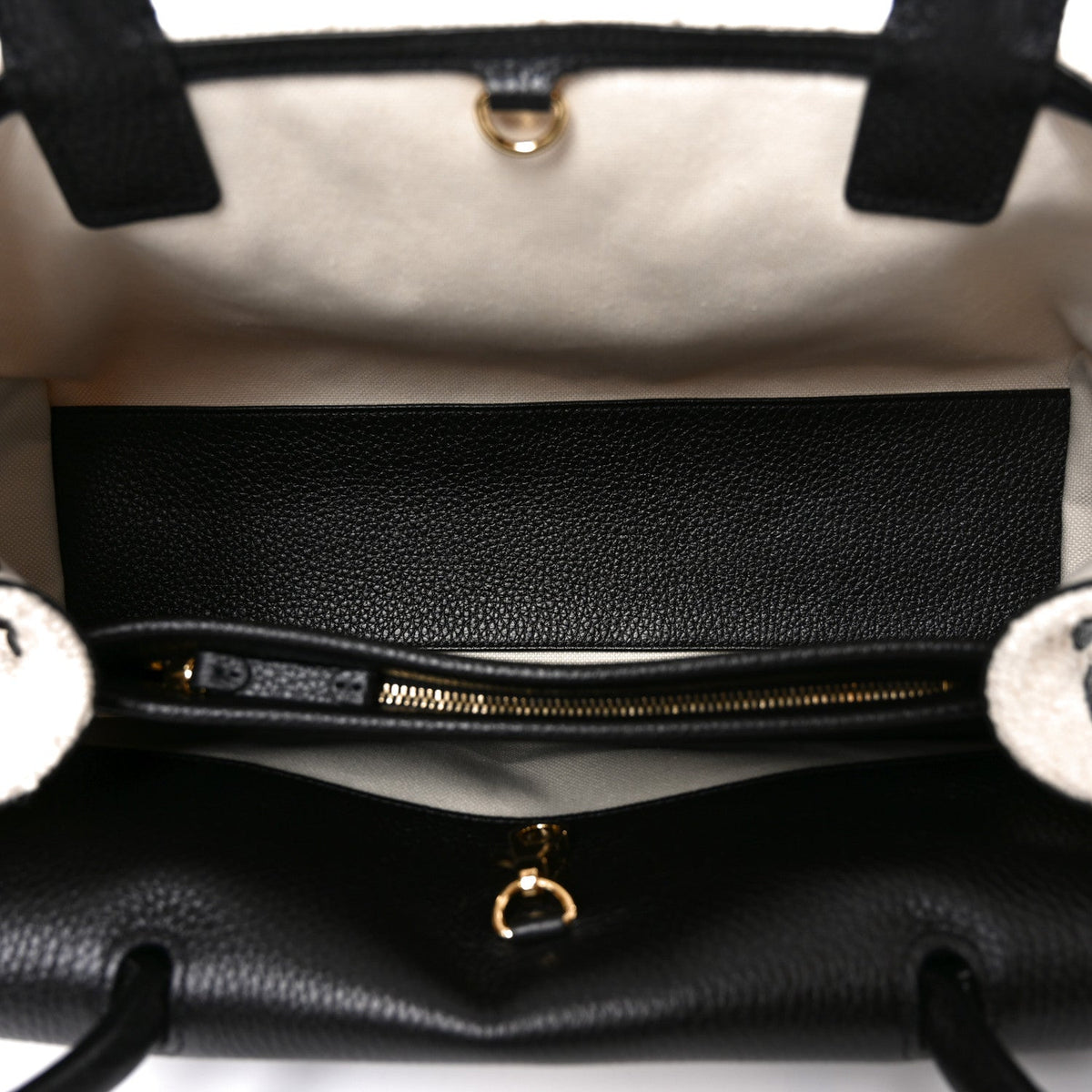 Grained Calfskin Boucle Urban Essentials Small Shopping Bag Ecru Black
