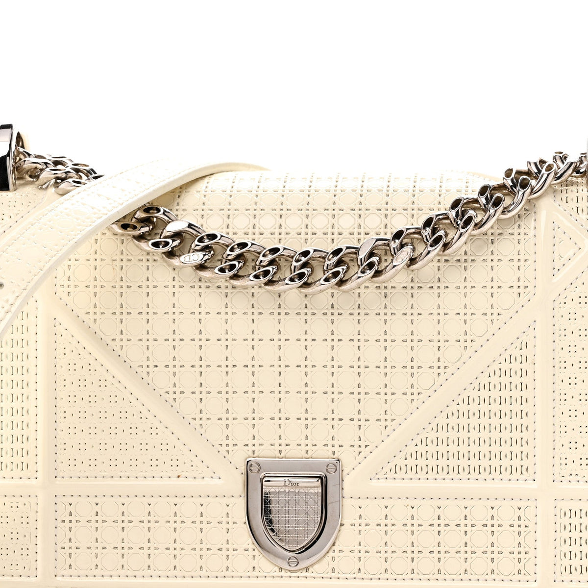 Patent Micro-Cannage Small Diorama Flap Bag White