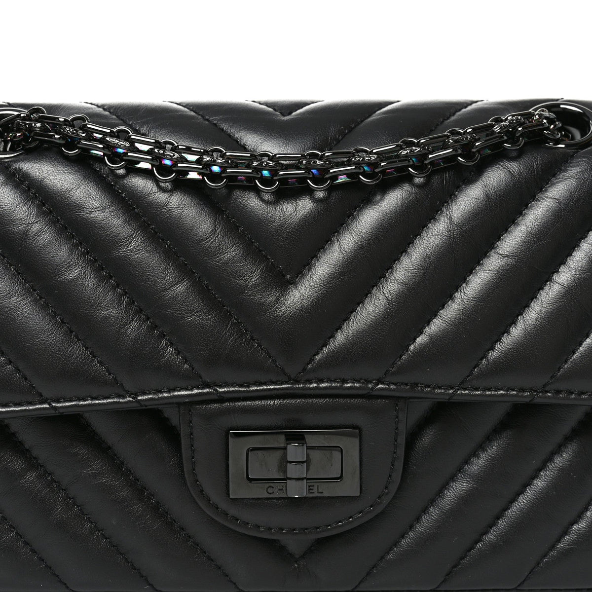 Aged Calfskin Chevron Quilted 2.55 Reissue Mini Flap So Black