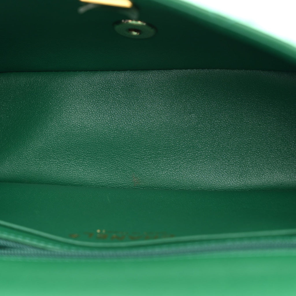 Lambskin Quilted Mini Top Handle Rectangular Flap Green