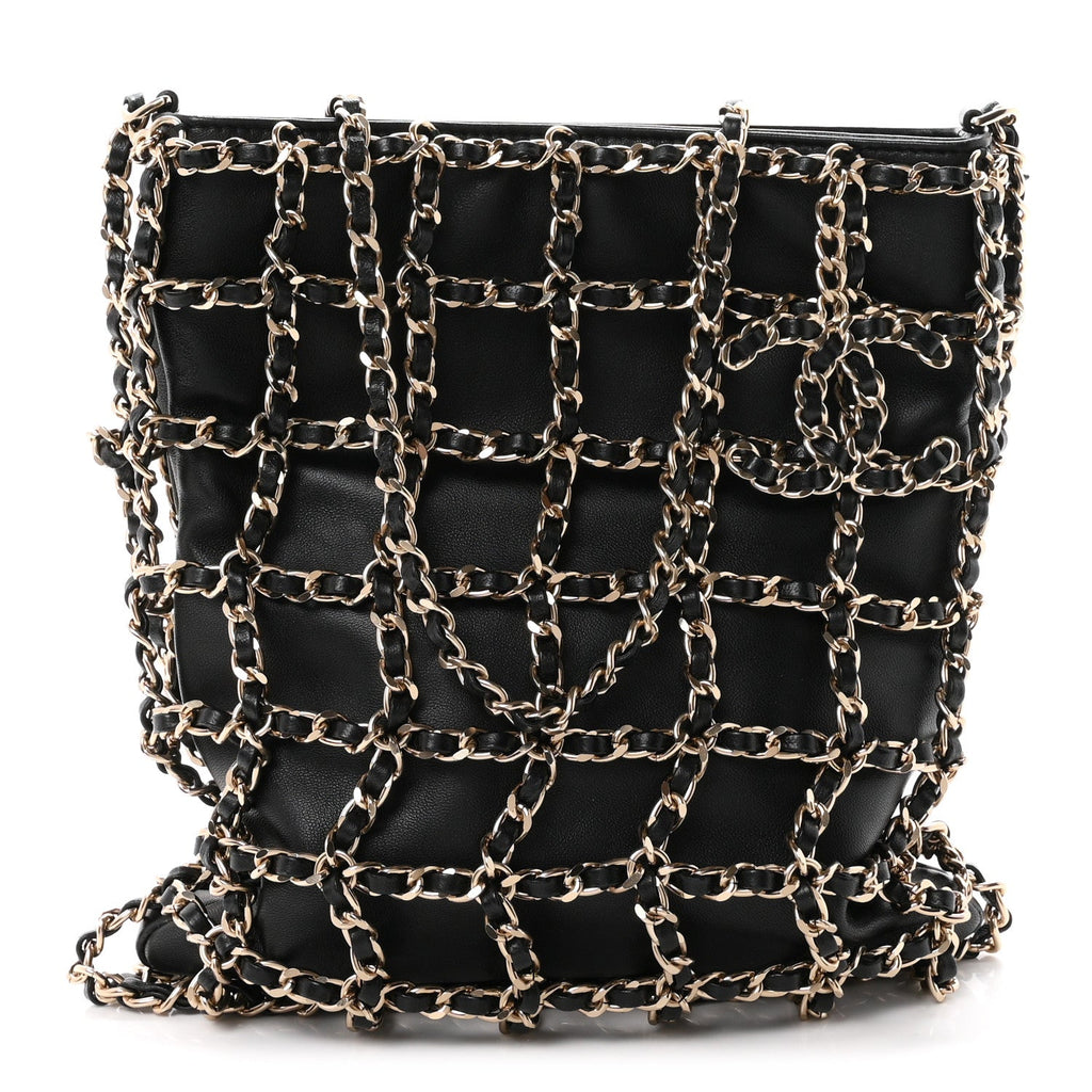 Lambskin Shopping Chain Tote Black