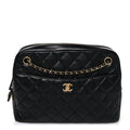 Lambskin Quilted Large Camera Case Black