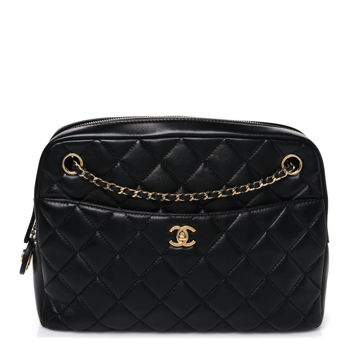 Lambskin Quilted Large Camera Case Black