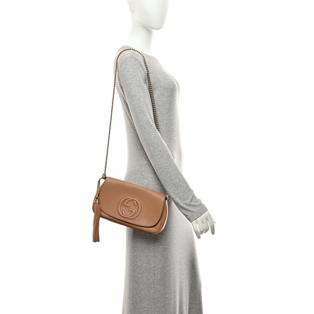 Pebbled Calfskin Medium Soho Flap Crossbody Camelia