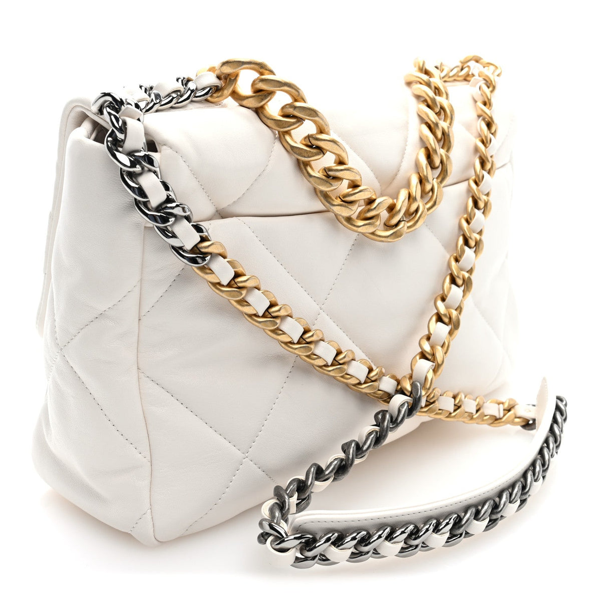 Lambskin Quilted Large Chanel 19 Flap White