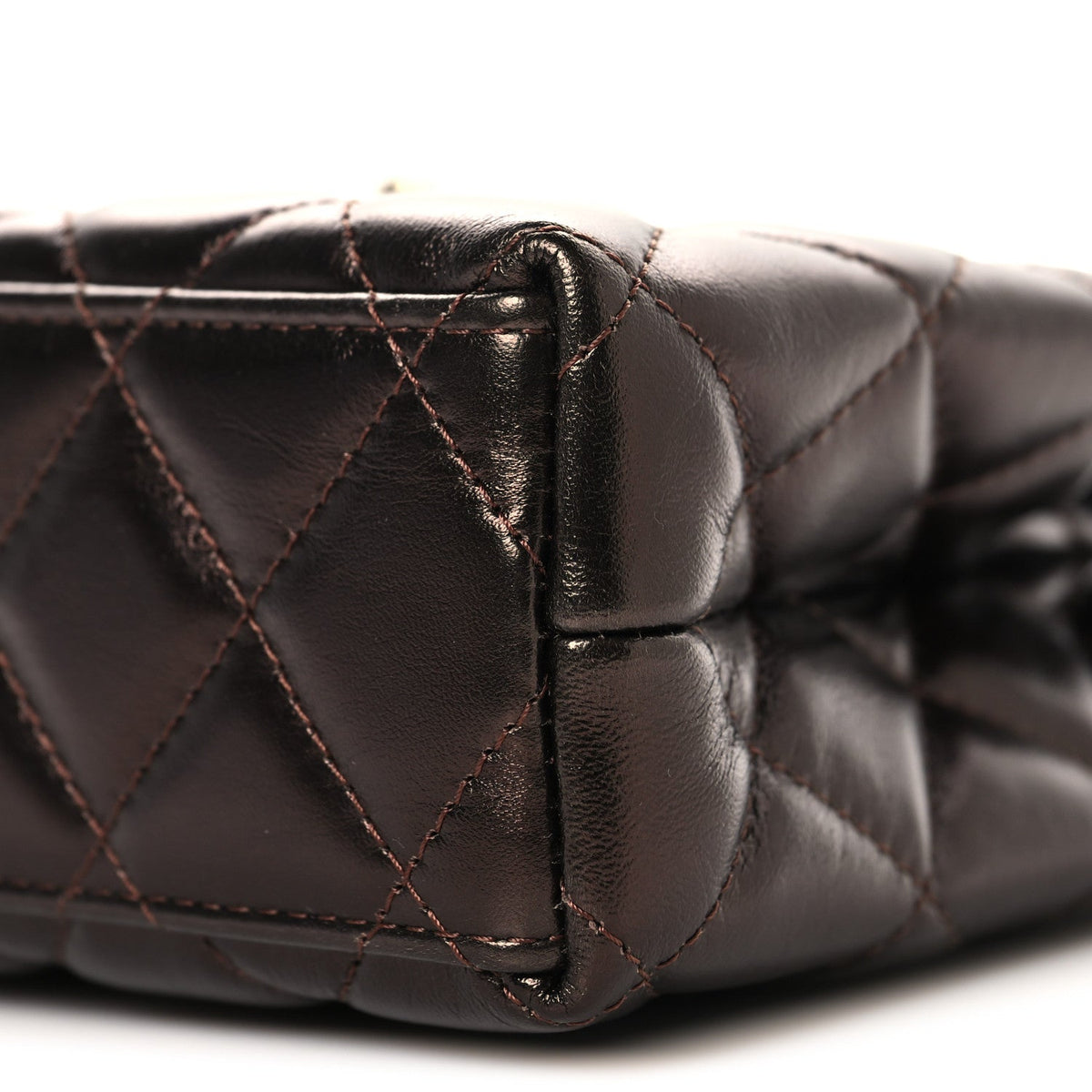 Metallic Aged Calfskin Quilted Nano Kelly Shopper Dark Brown