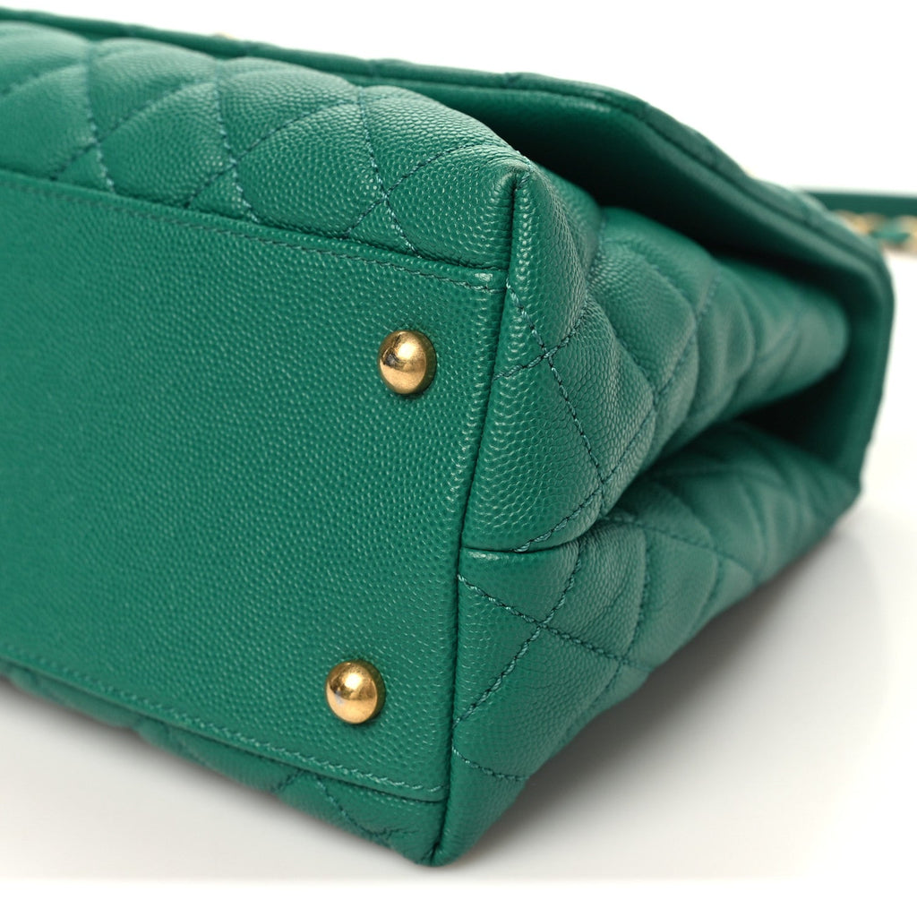 Caviar Quilted Small Coco Handle Flap Green