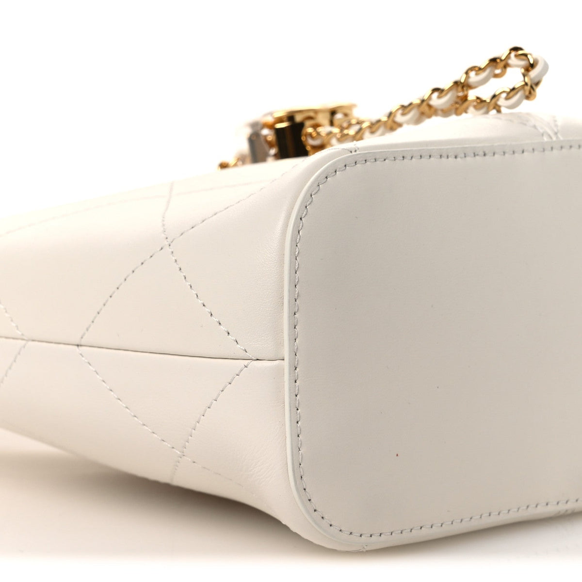 Calfskin Quilted Small Shopping Bag White