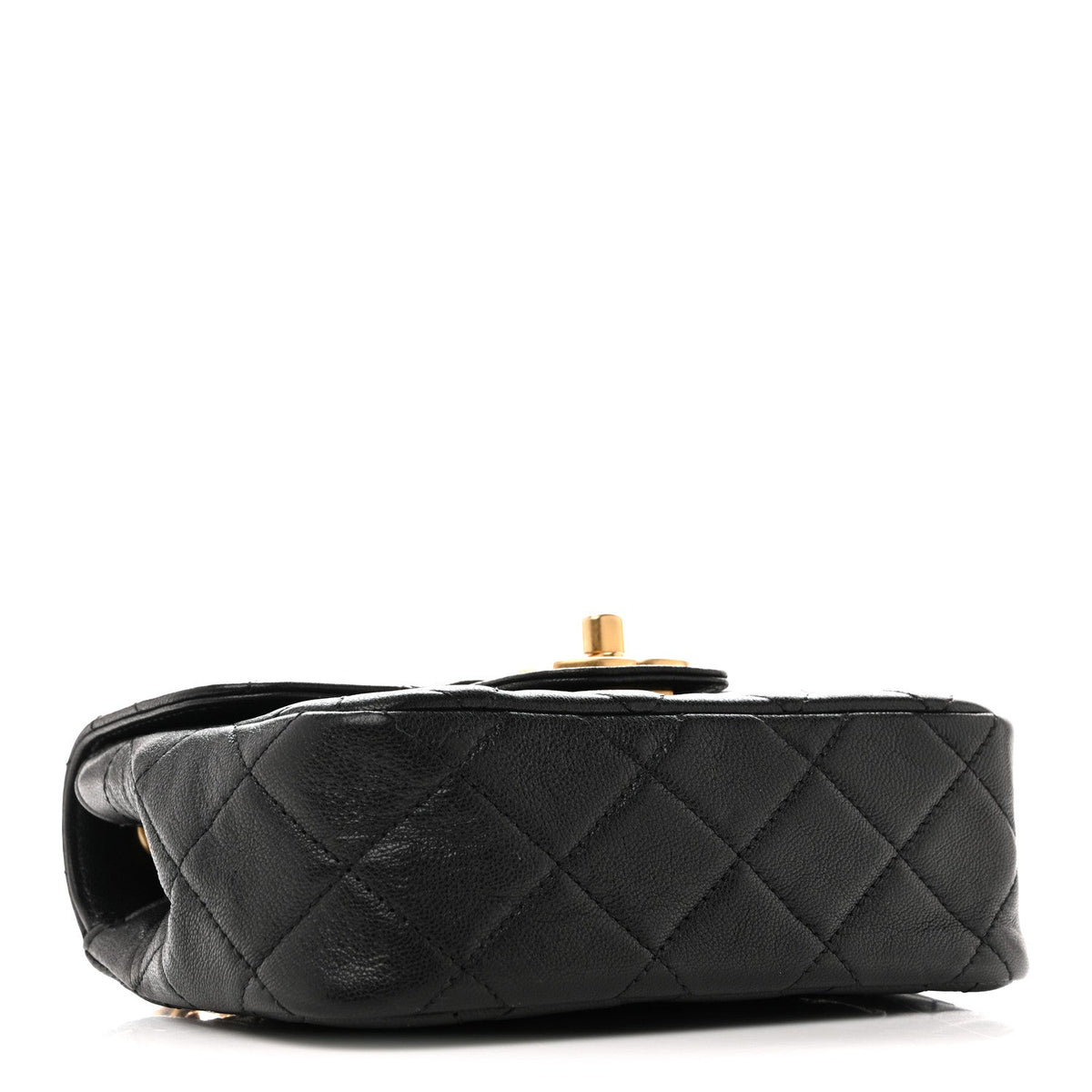 Shiny Goatskin Quilted Mini Chain Strap Flap Black
