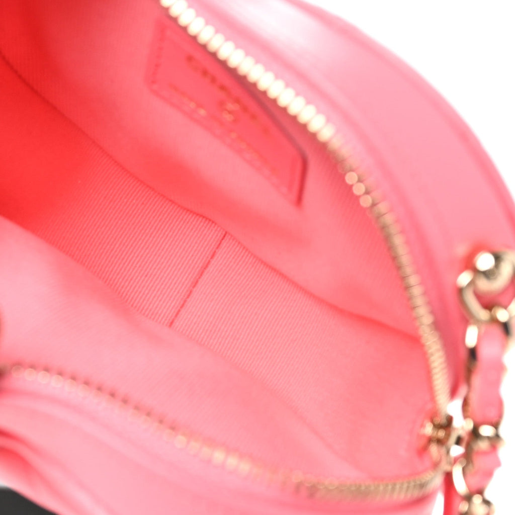 Lambskin Quilted CC In Love Heart Clutch With Chain Pink