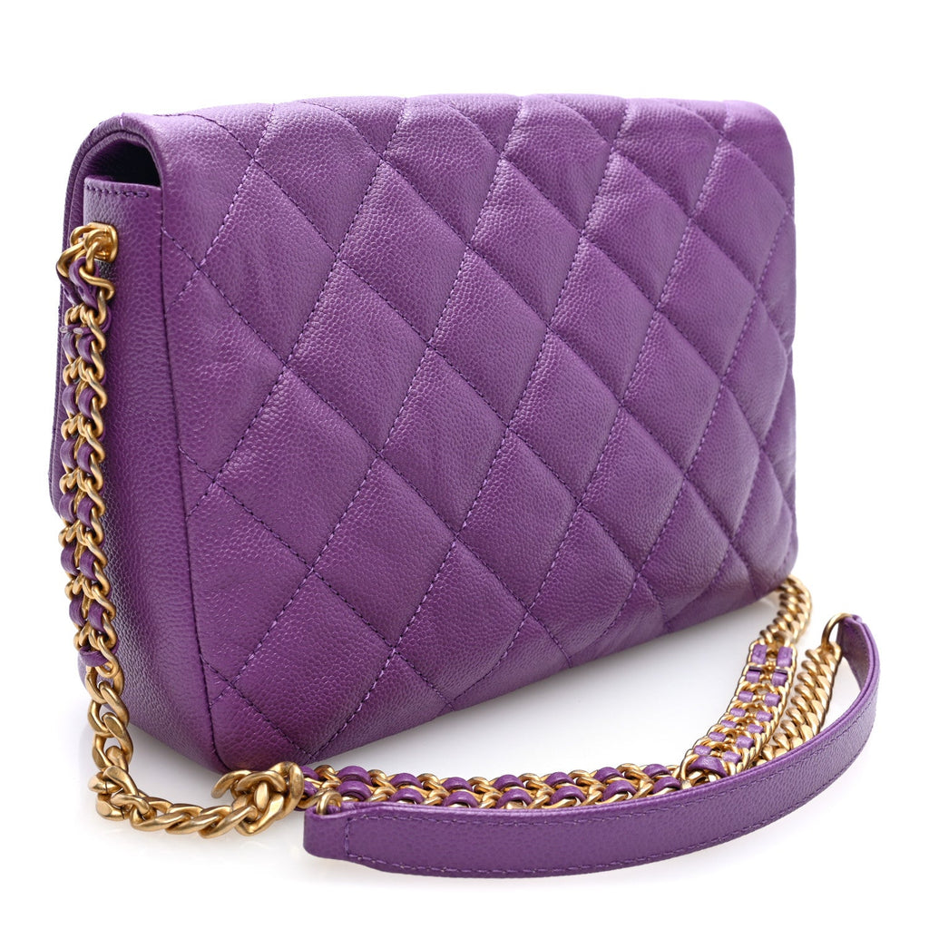 Shiny Caviar Quilted Large Chain Melody Flap Purple