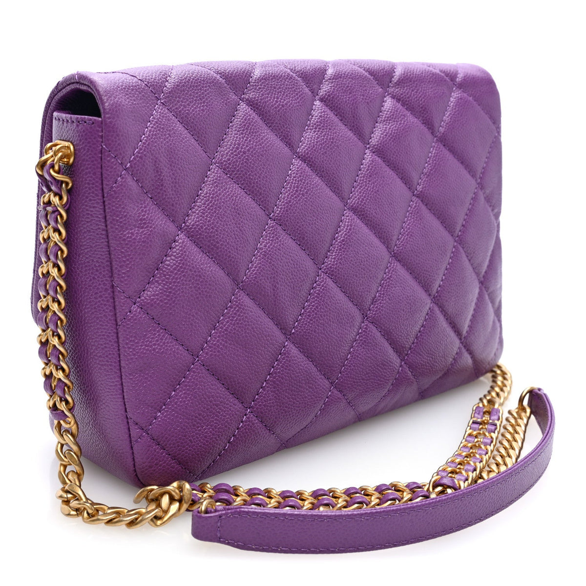 Shiny Caviar Quilted Large Chain Melody Flap Purple
