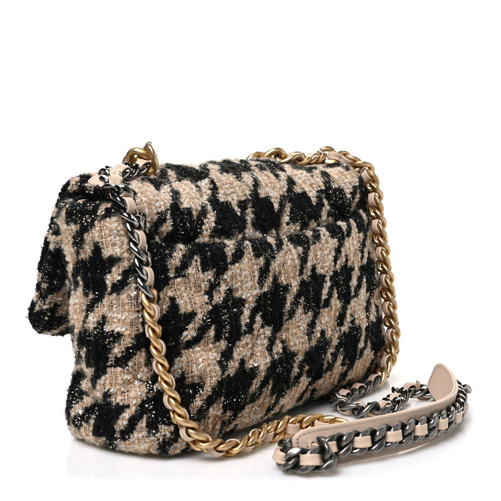 Tweed Large Chanel 19 Flap Beige Black