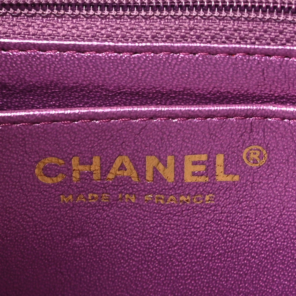 Iridescent Lambskin Quilted Mini Rectangular Flap Purple