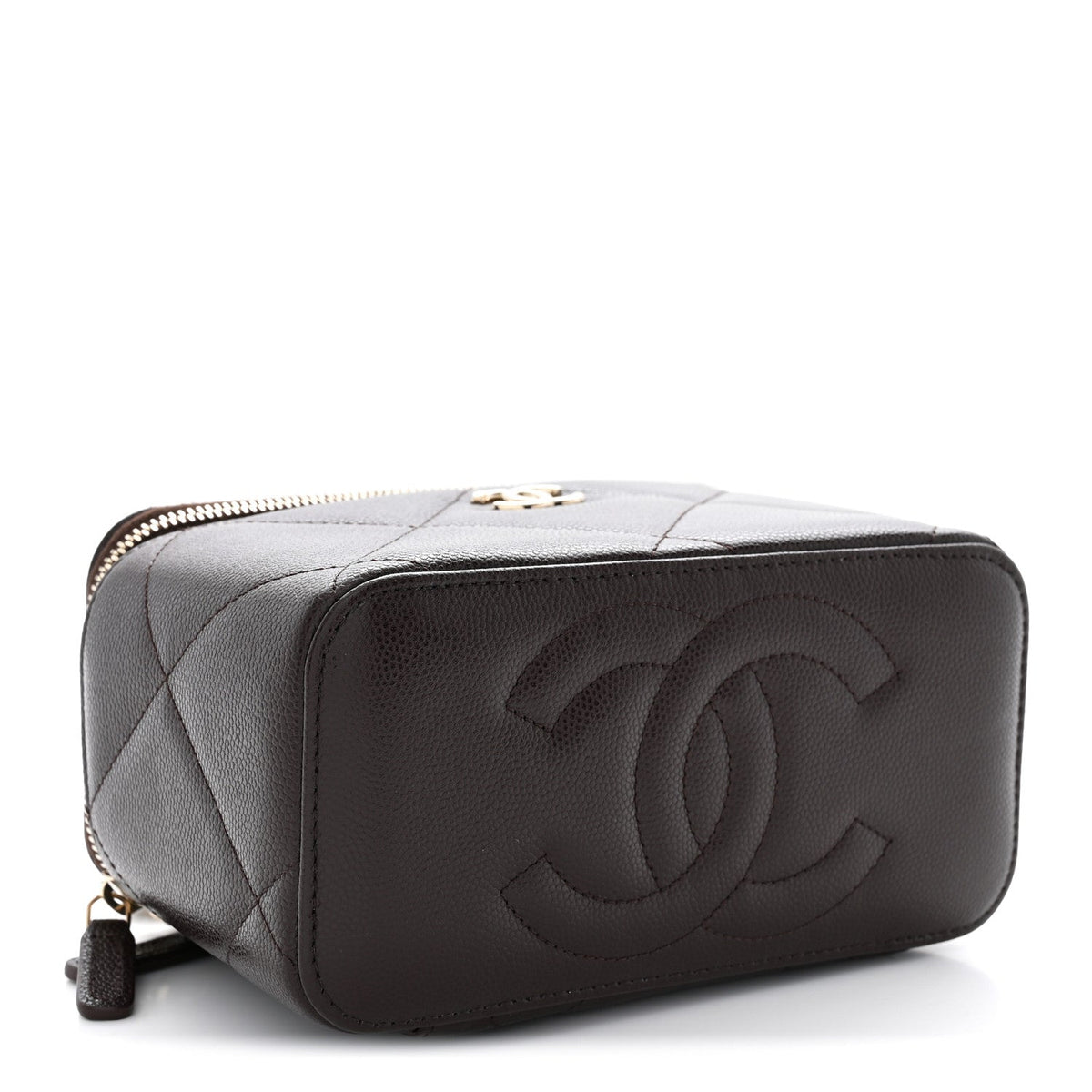 Caviar Quilted Top Handle Long Vanity Dark Brown