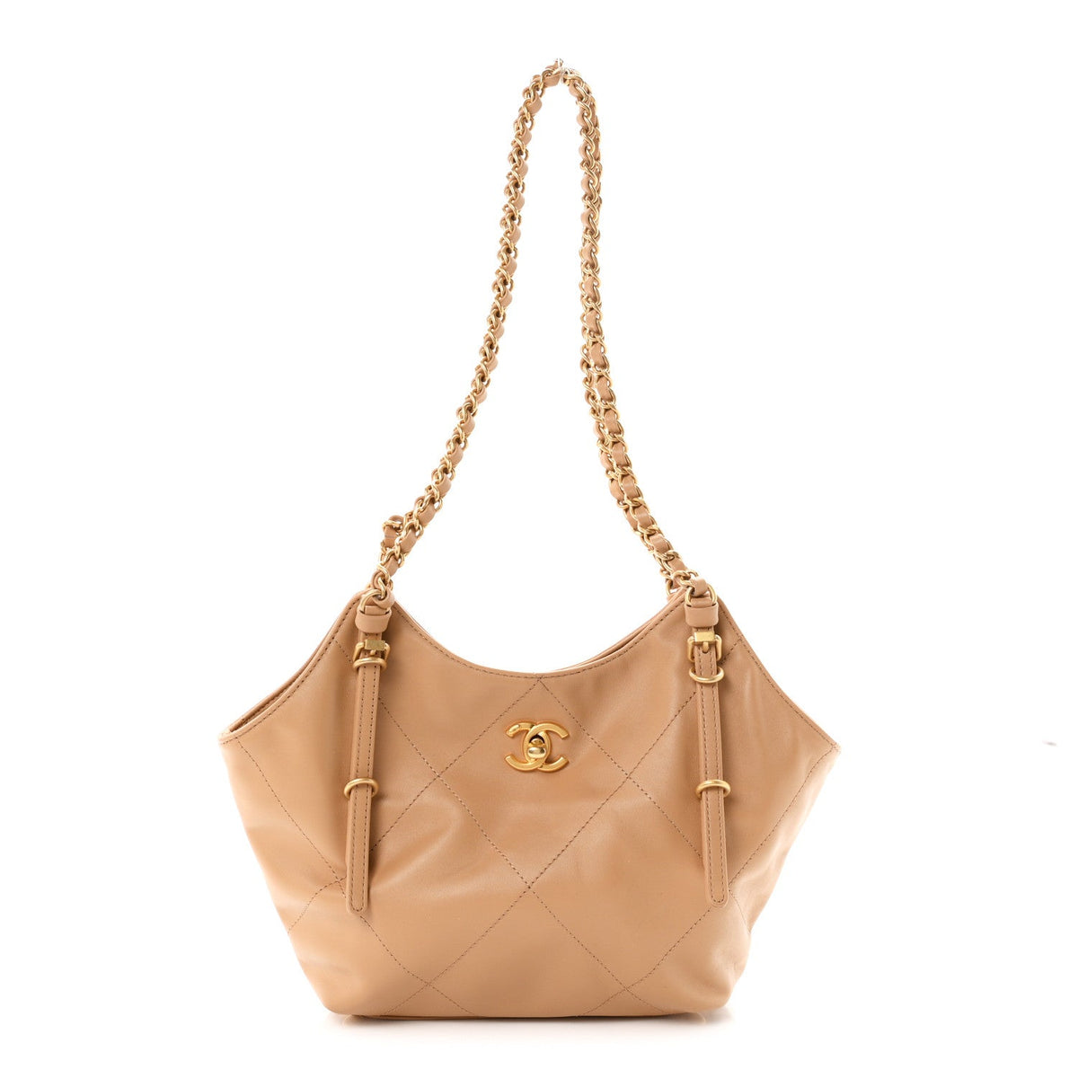 Calfskin Quilted Small Shopping Bag Beige