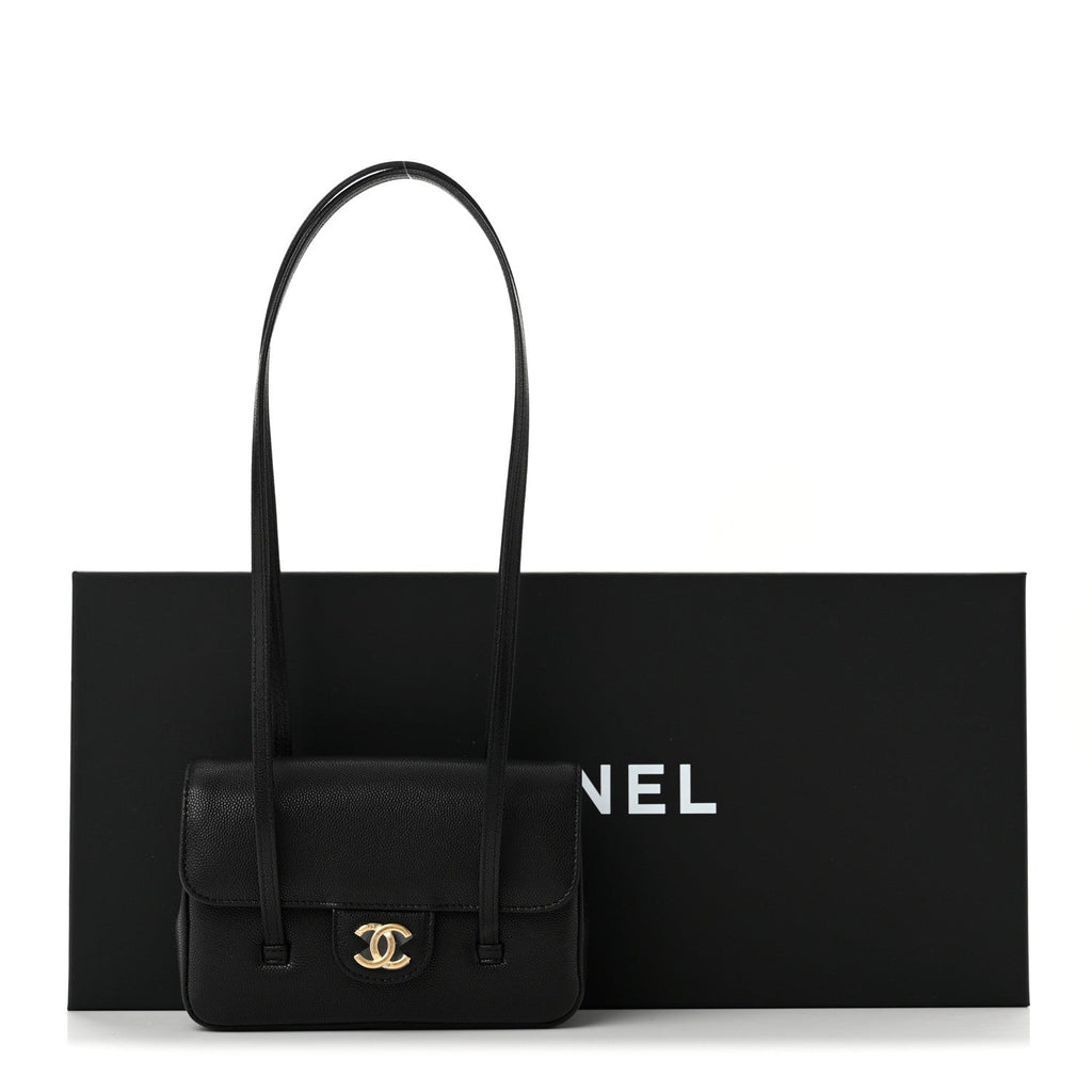 Shiny Caviar Mini Preppy Coco Shoulder Bag Black