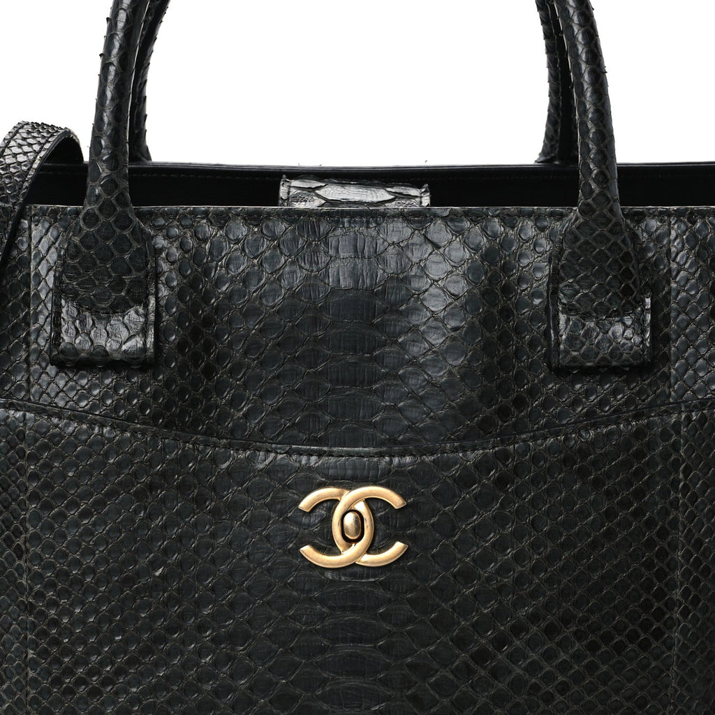 Snakeskin  Medium Executive Cerf Shopper Tote Black