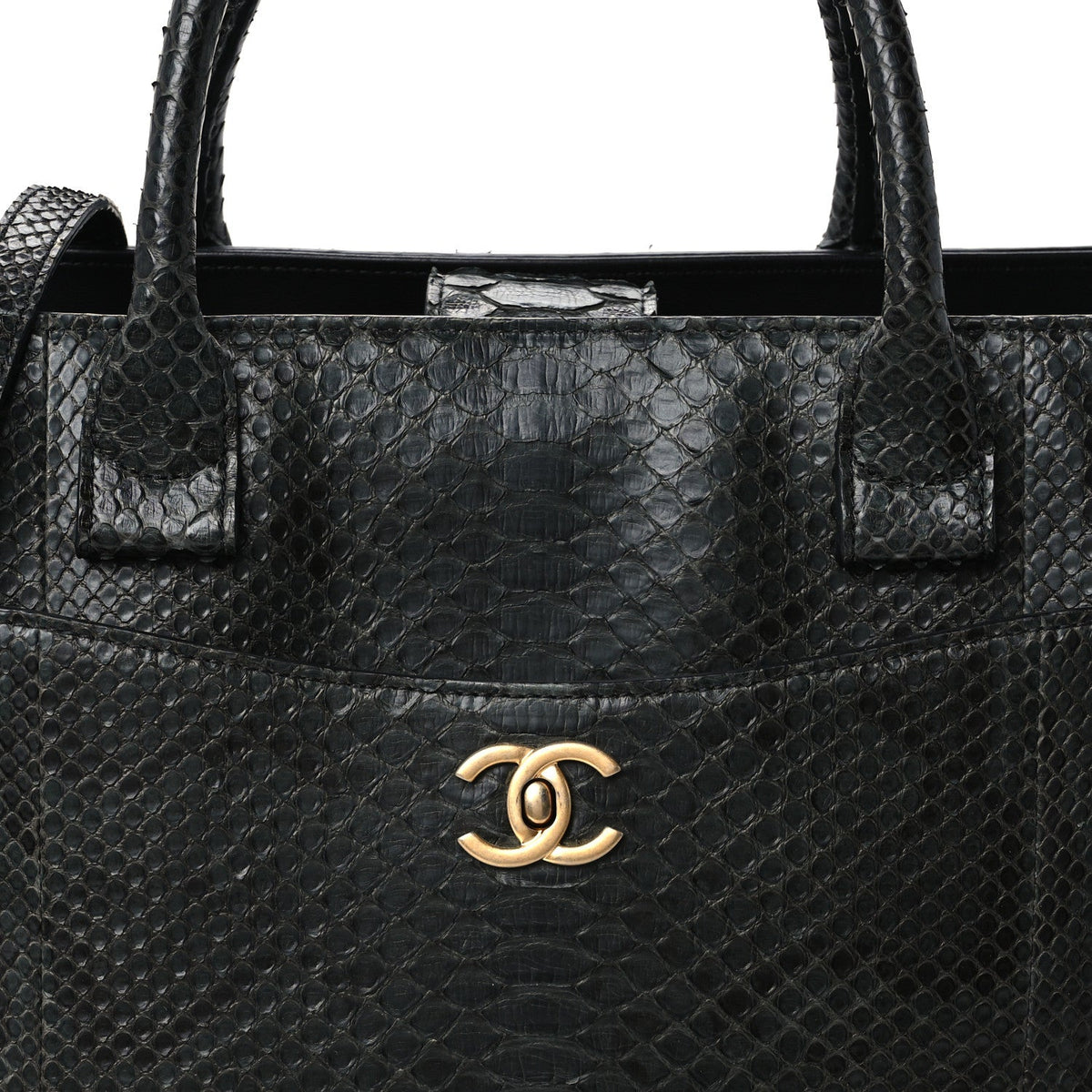 Snakeskin  Medium Executive Cerf Shopper Tote Black