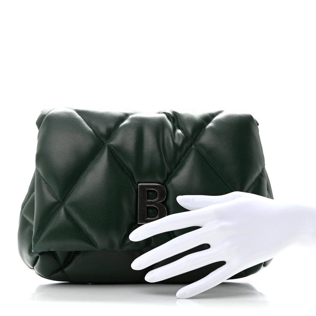 Nappa Calfskin Quilted Touch B Puffy Clutch Forest Green