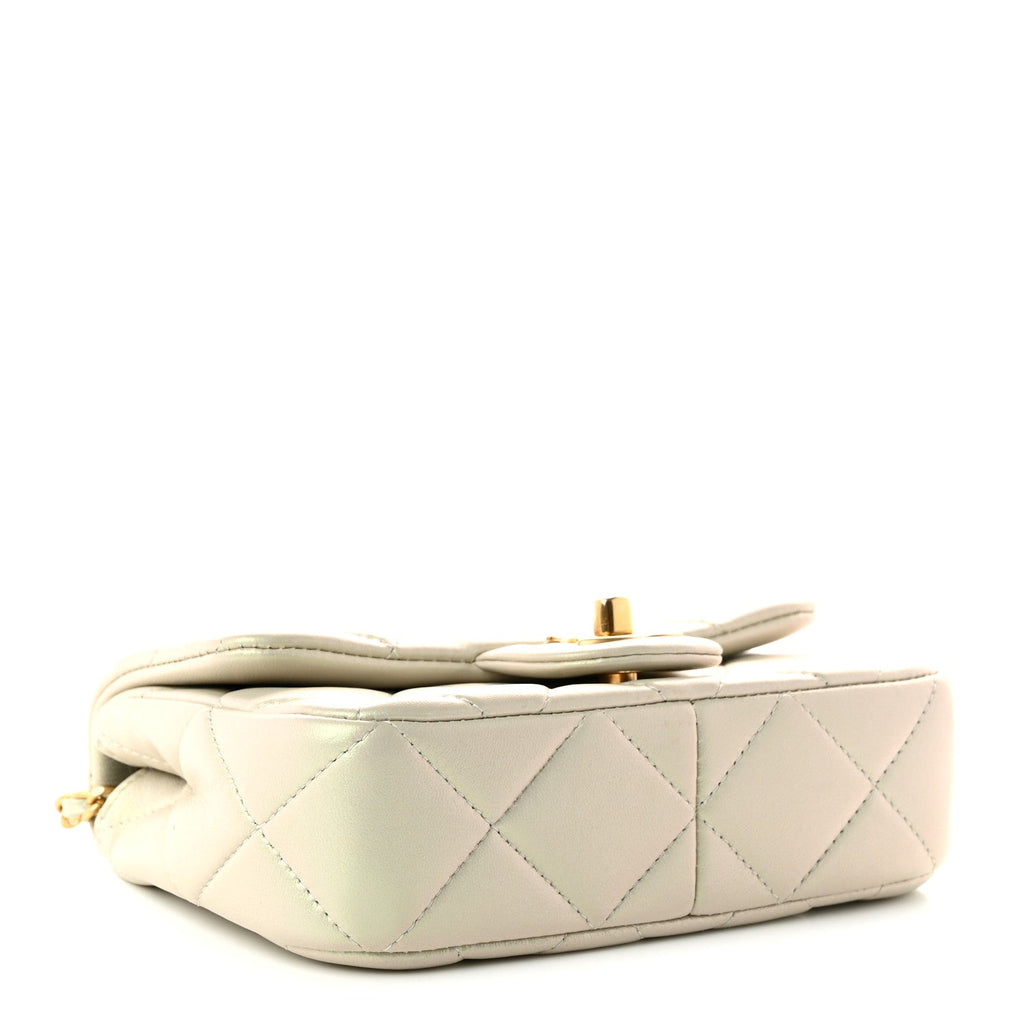 Pearly Lambskin Pearl Quilted Mini Flap Ivory