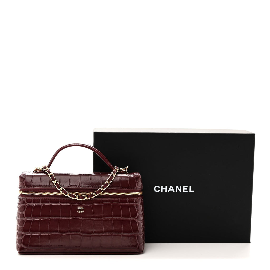 Calfskin Crocodile Embossed Crococo Exoticoco Vanity With Chain Dark Burgundy