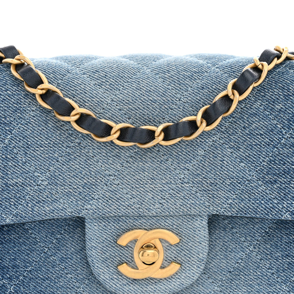 Washed Denim Quilted Mini Rectangular Flap  Blue