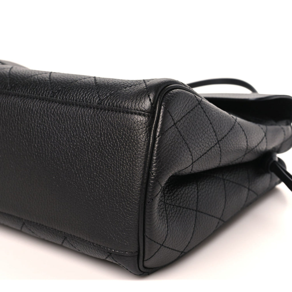 Grained Calfskin Stitched Urban Essentials Shopping Bag Black