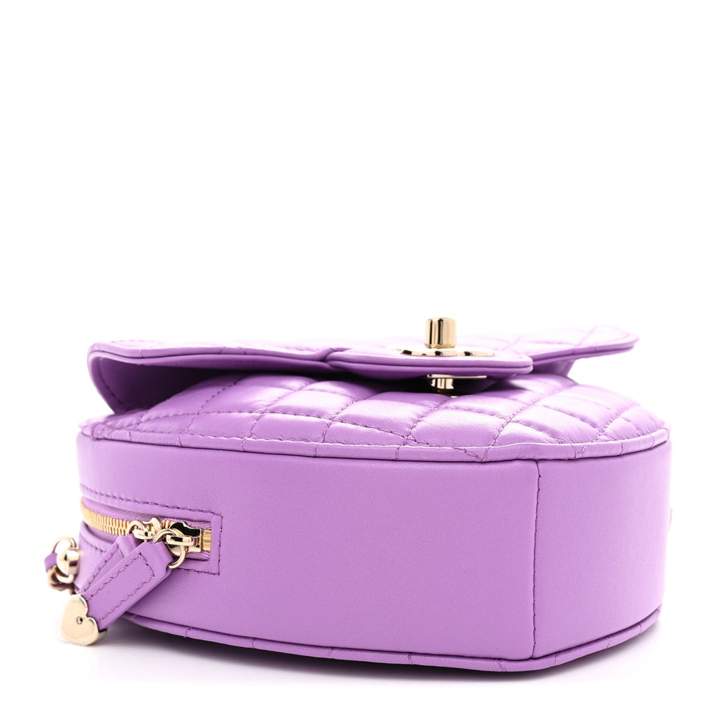 Lambskin Quilted CC In Love Heart Bag Purple