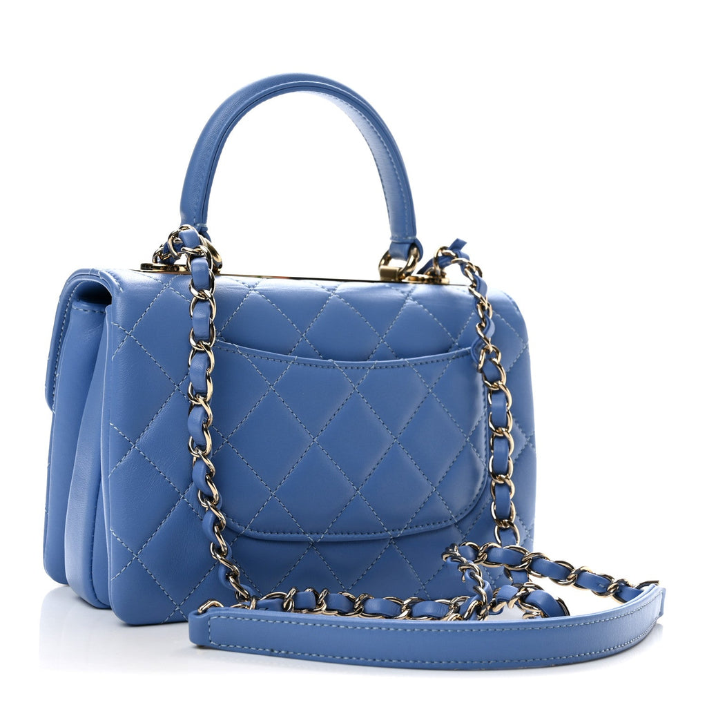 Lambskin Quilted Mini Trendy CC Dual Handle Flap Bag Light Blue