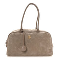 Suede Calfskin Large Perfect Bowling Bag Dark Beige
