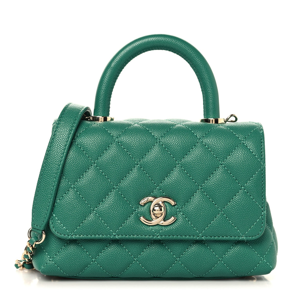 Caviar Quilted Extra Mini Coco Handle Flap Green