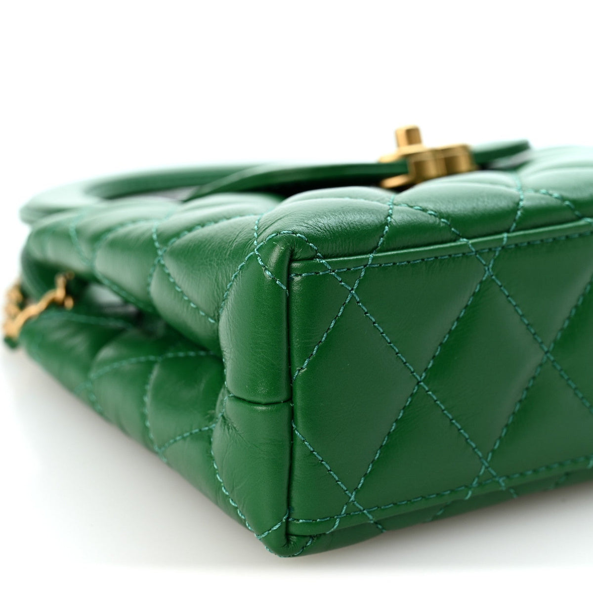 Shiny Aged Calfskin Quilted Nano Kelly Shopper Green