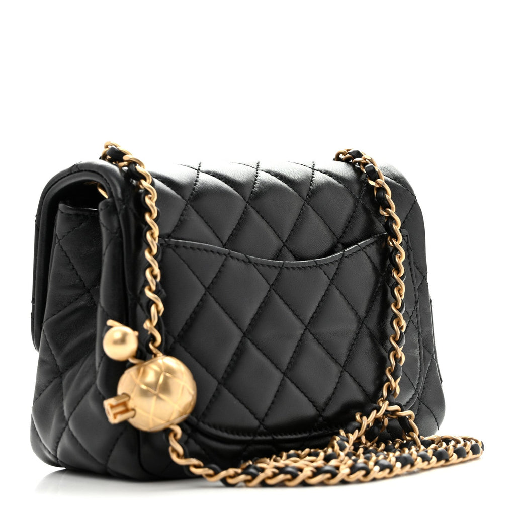 Lambskin Quilted Mini Pearl Crush Flap Black