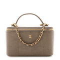 Calfskin Lizard Embossed Top Handle Vanity With Chain Dark Khaki