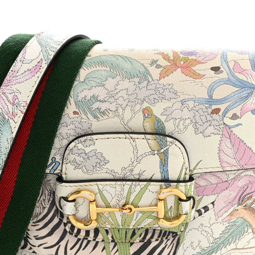 New Shangai Calfskin Tiger Savanah Web Mini Horsebit 1955 Shoulder Bag Chalky White Multicolor