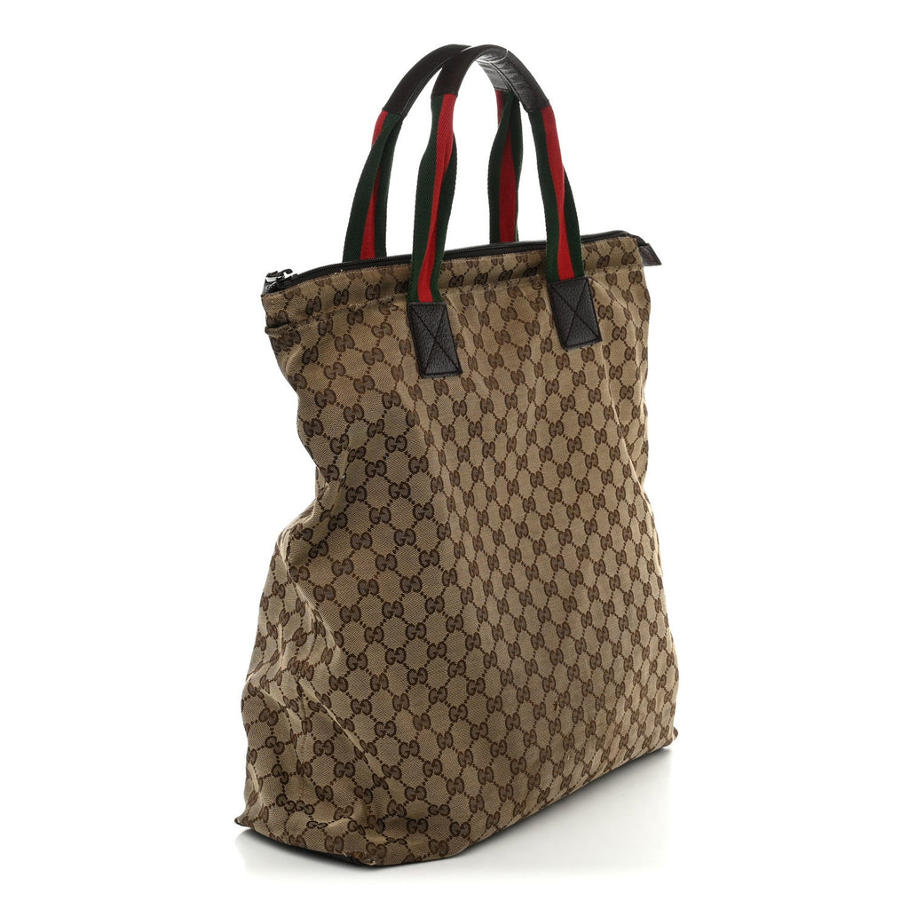 GG Monogram Large Web Handle Vertical Tote Dark Brown