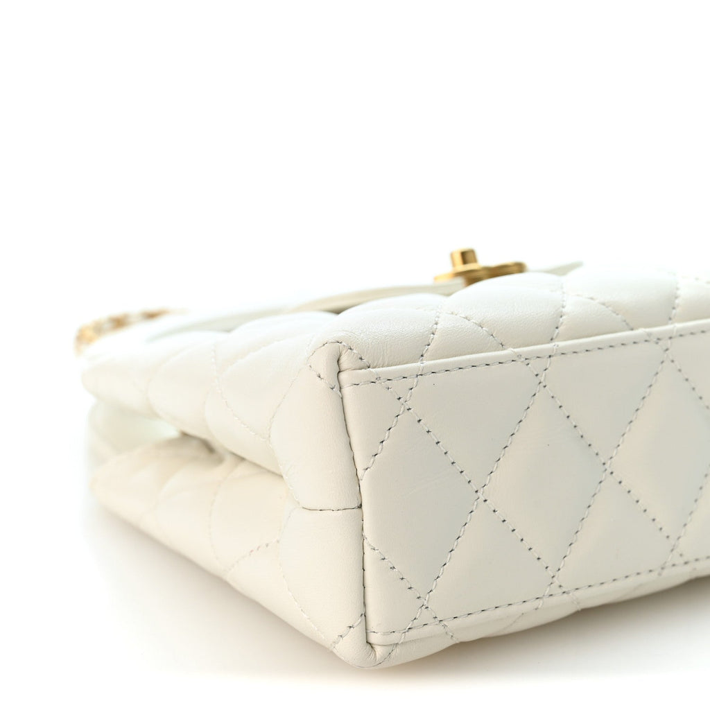 Shiny Aged Calfskin Quilted Nano Kelly Shopper White