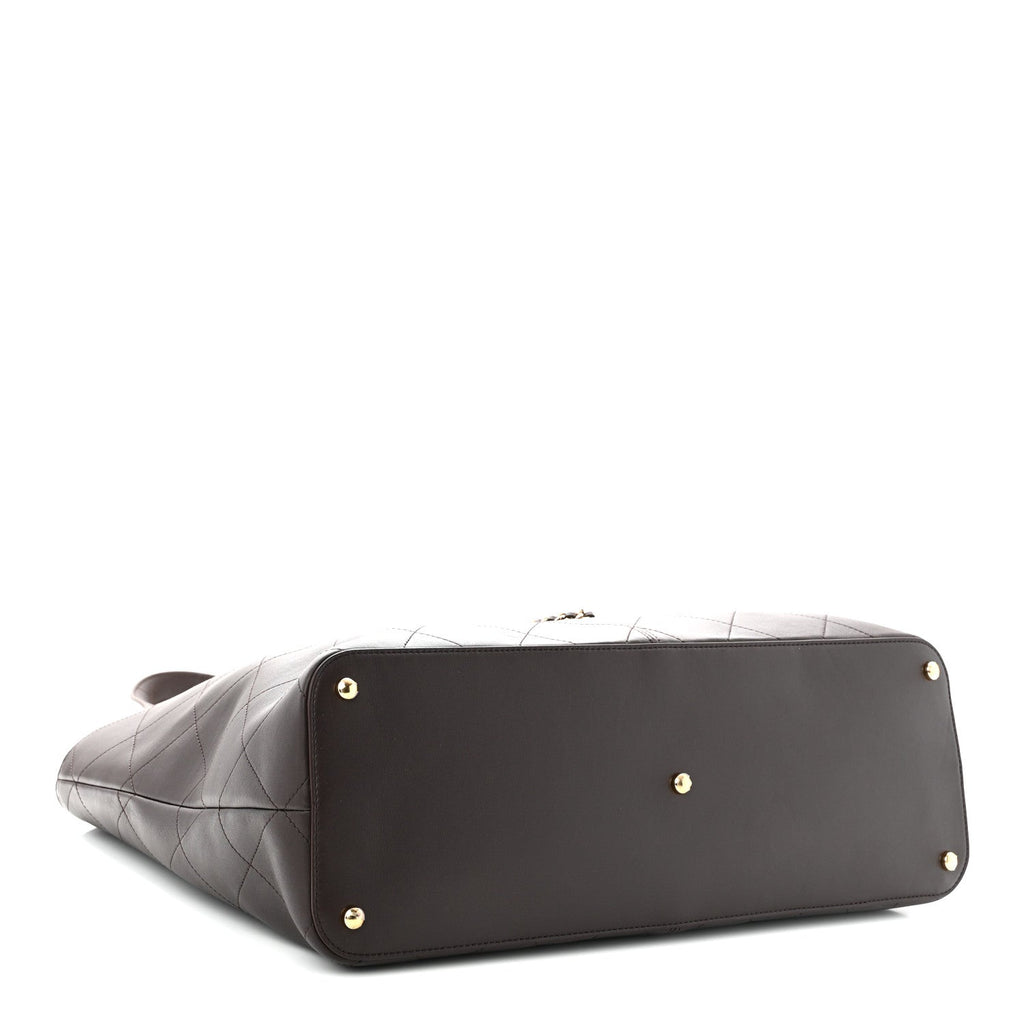 Calfskin Stitched Maxi Shopping Bag Dark Brown